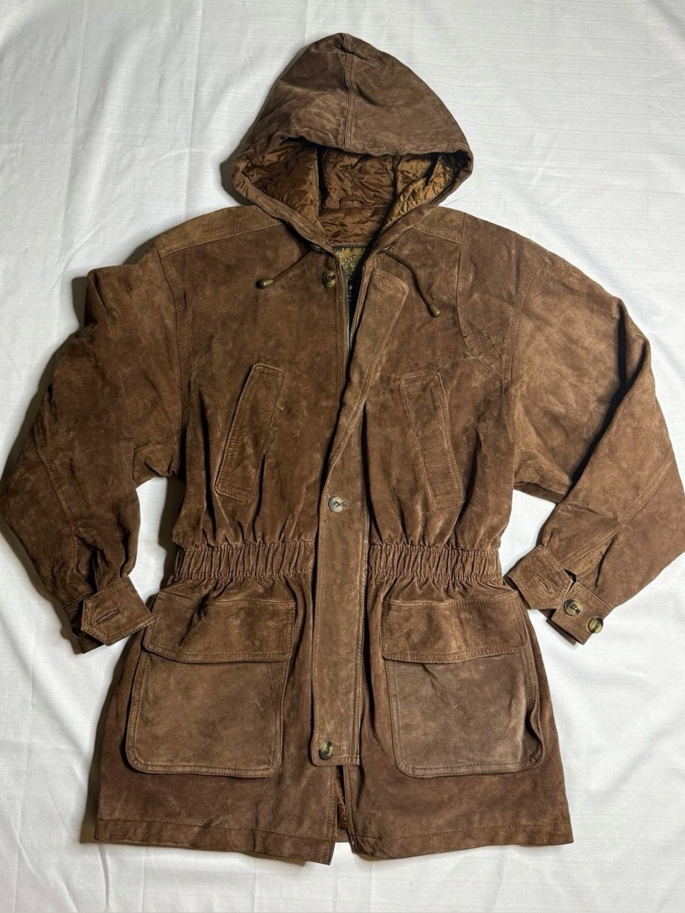 Vintage 80’s Express Leather/Cowhide Jacket Women’s Brown Cinched Waist Small